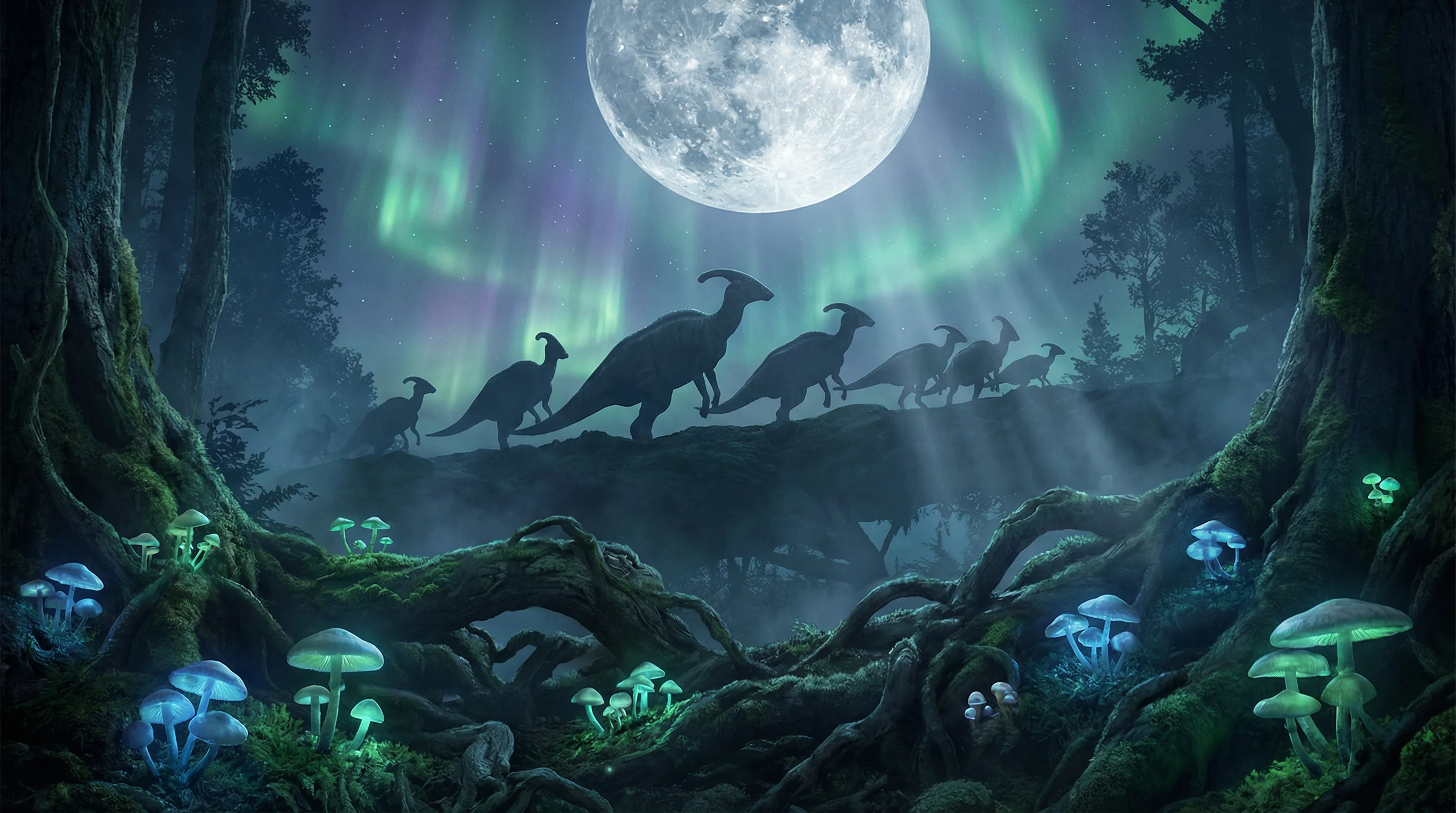 月光下的副栉龙剪影，侏罗纪棋牌探险营 四方棋牌 摄影展作品